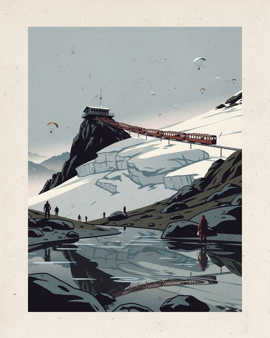 Illustration&nbsp;: Le glacier de Bionnassay vu depuis le Nid d'Aigle, langue de glace crevassée sous les dômes enneigés, sentier caillouteux au premier rang