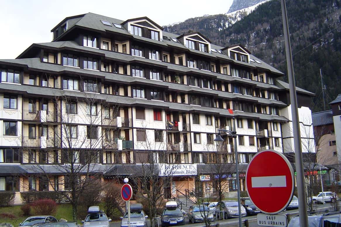 An apartment residence in the pedestrian Chamonix Sud district, typical of the self-catered flats sold in ski packages