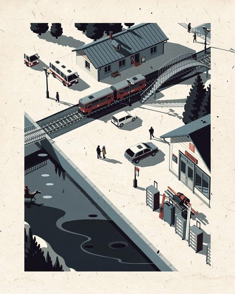 Illustration&nbsp;: Rangée de casiers automatiques de consigne à bagages, valises et sacs de ski devant les portes métalliques numérotées
