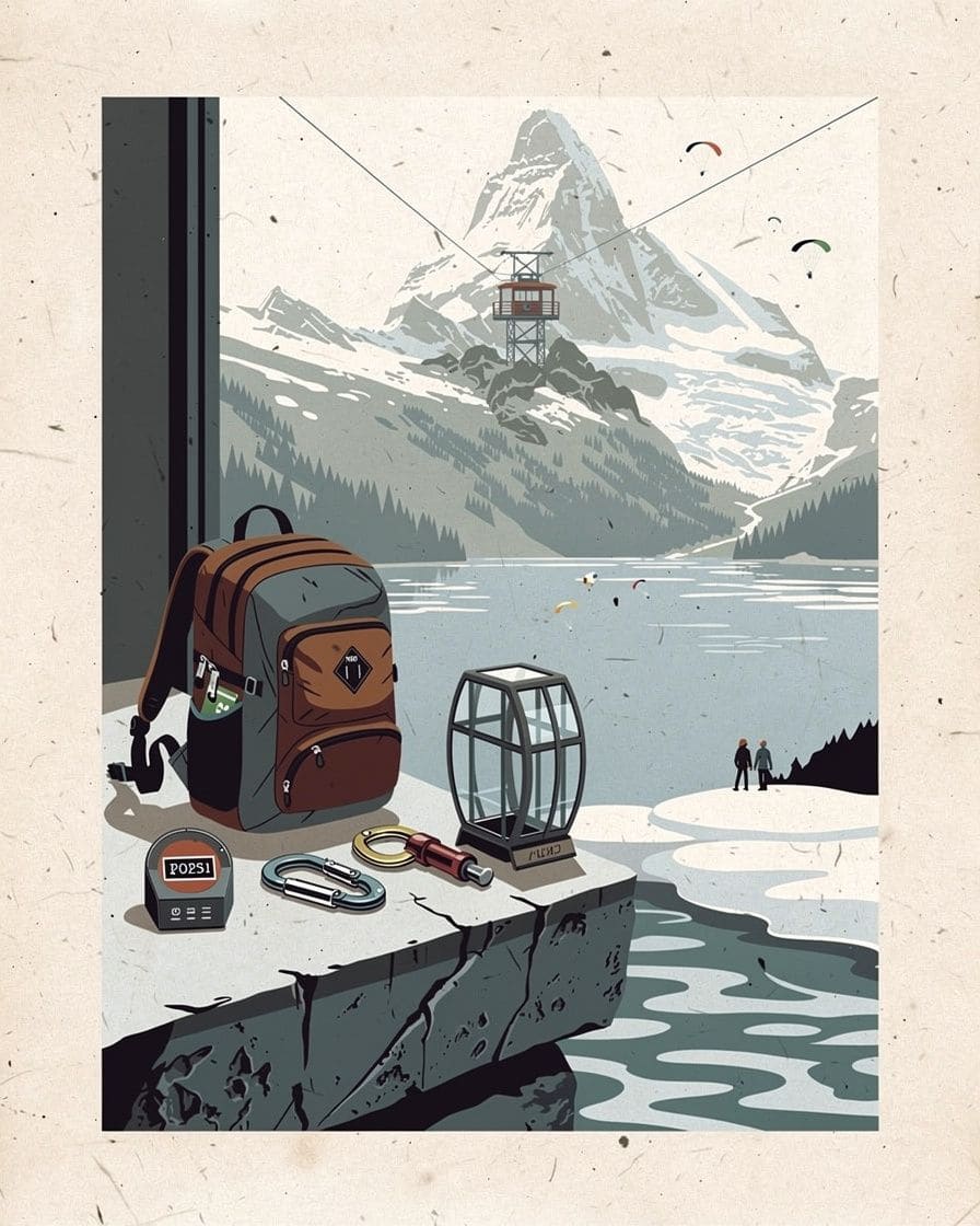 Illustration: Skyway Monte Bianco base station above Courmayeur, a glass cabin rising towards the glaciers of the Italian side