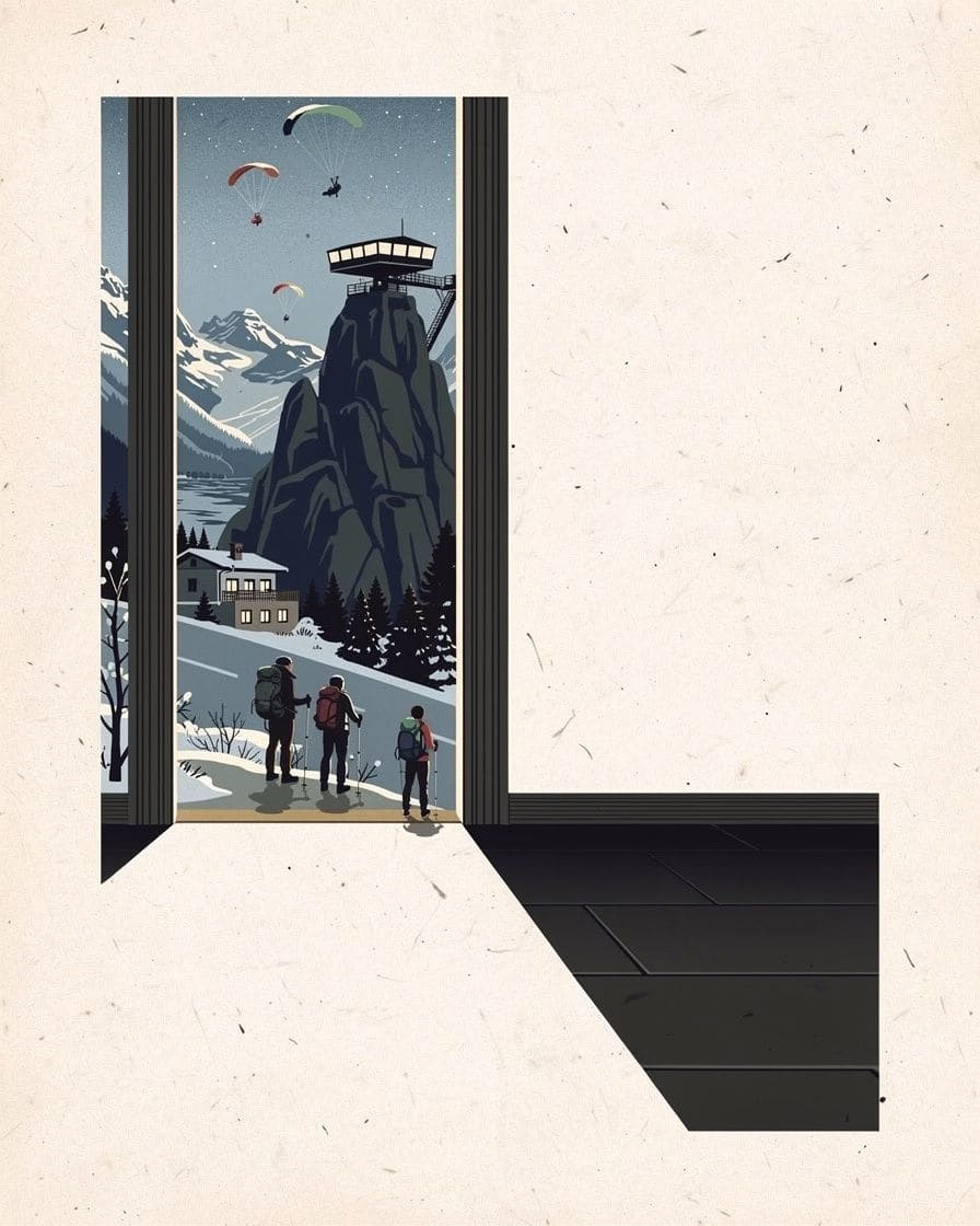 Illustration&nbsp;: Télésiège de l'Index au-dessus de la Flégère en été, randonneurs avec sacs à dos et pierriers des Aiguilles rouges
