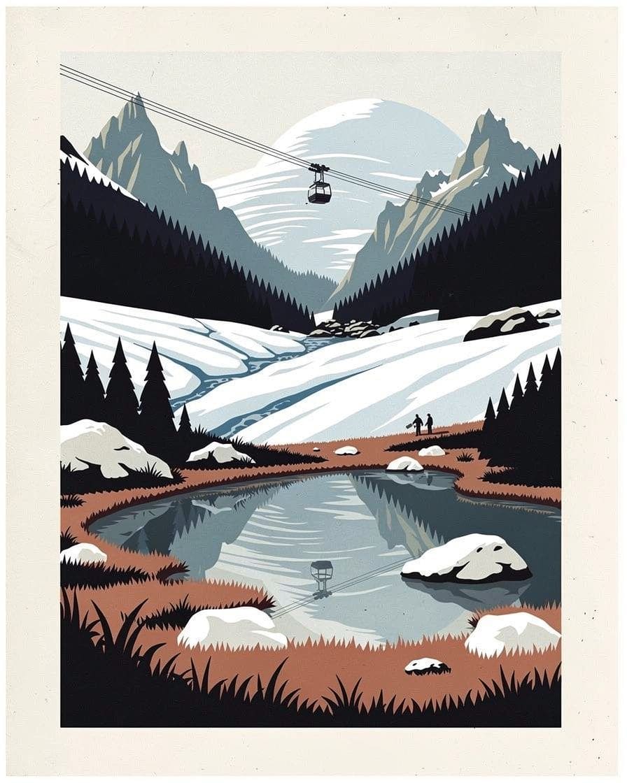 Illustration&nbsp;: Petit lac des Chéserys entre les rochers des Aiguilles rouges, reflets de l'Aiguille Verte et touffes d'herbe rousse au bord de l'eau