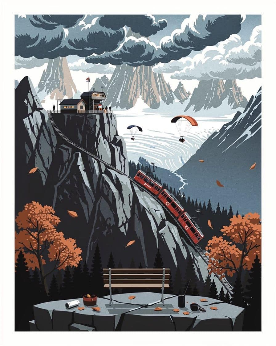 Illustration&nbsp;: Nuages d'orage qui se forment l'après-midi sur les aiguilles au-dessus de Chamonix, sentier de crête désert au premier rang de la photo
