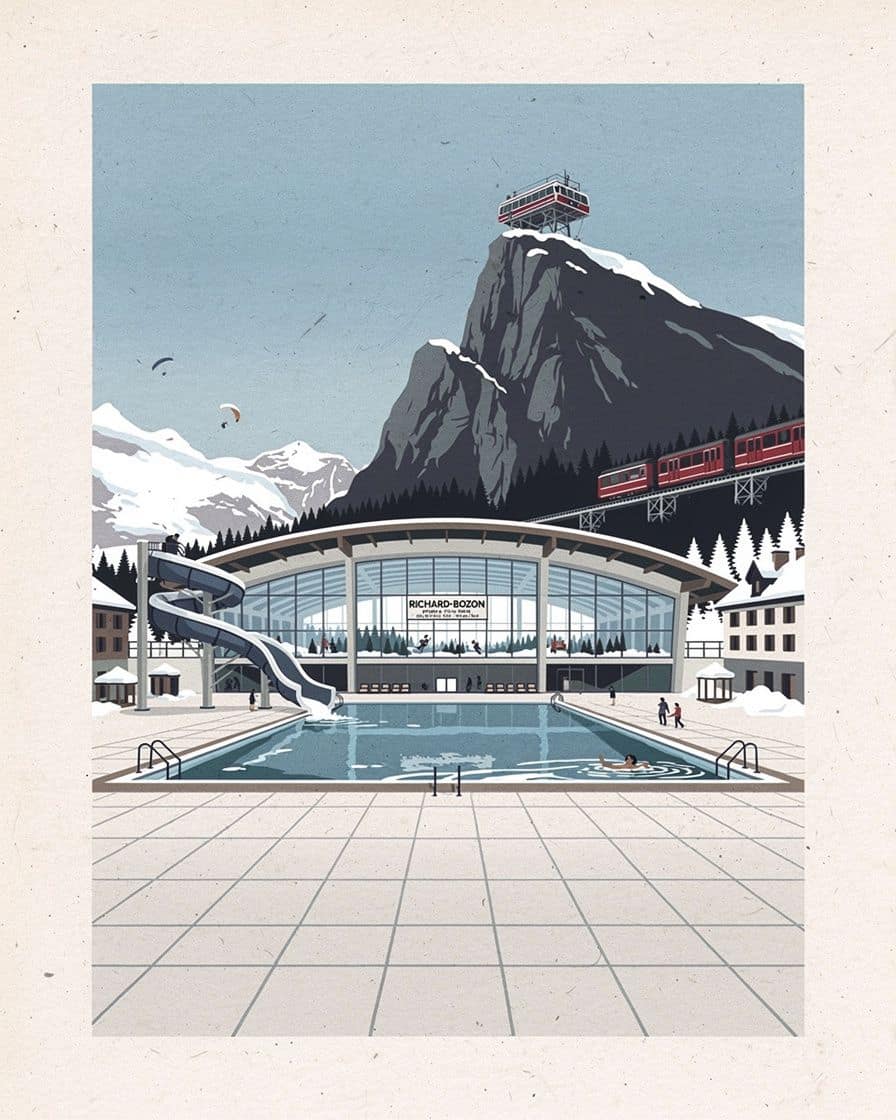 Illustration&nbsp;: Le toboggan et les bassins de la piscine du centre sportif de Chamonix
